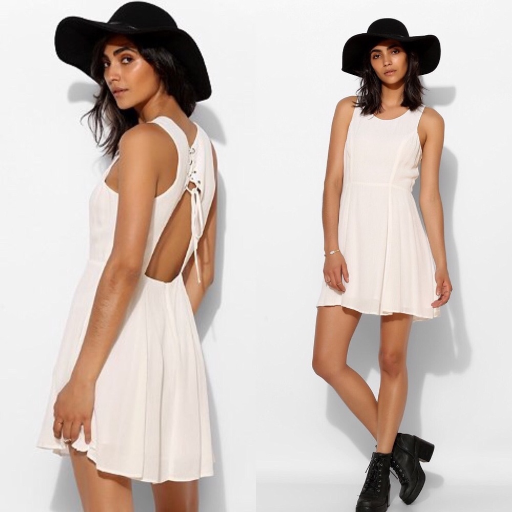 UO Pins & Needles Fiona Lace-Up Back Skater Dress
